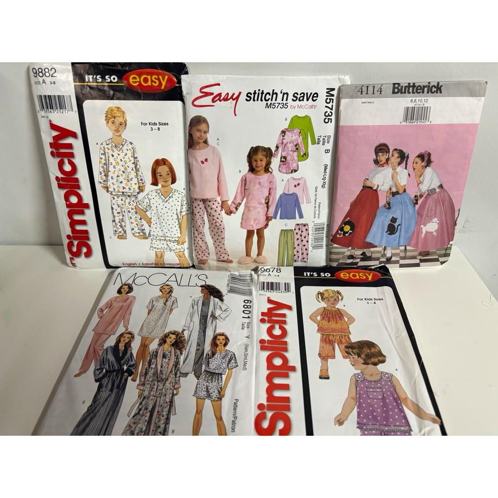 Vintage Sewing Patterns Lot Simplicity McCalls Butterick Pajamas Skirt Uncut